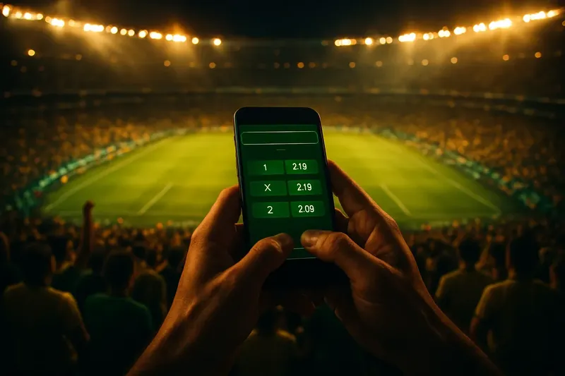 Torcida no Maracanã à noite com celular exibindo odds ao vivo